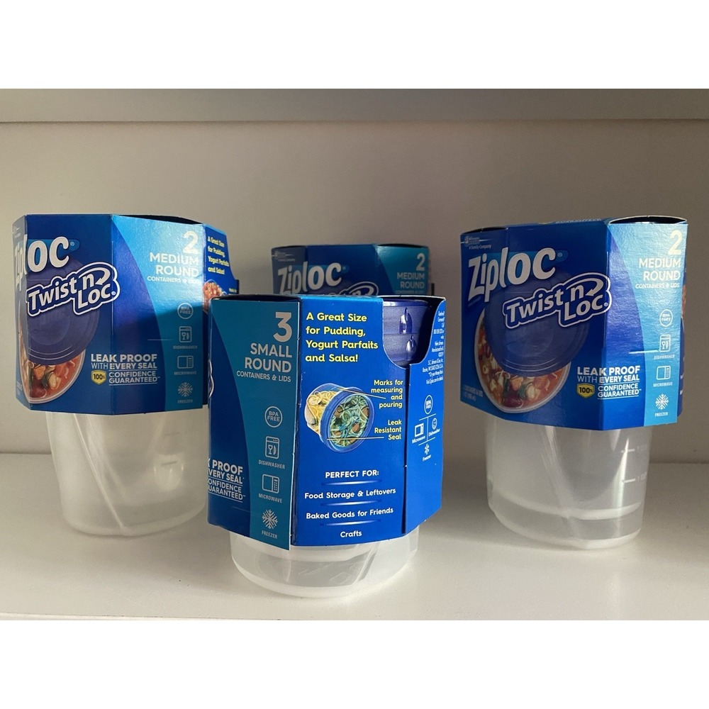 Ziploc Twist N Loc (6) Medium 1 Qt (3) Small 1 Pint Storage Containers NEW